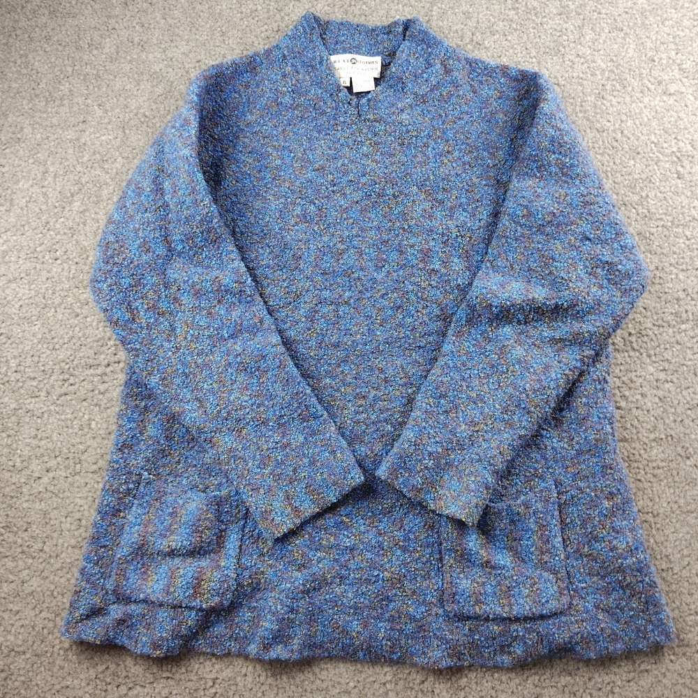 Saks Fifth Avenue‎ Sweater Size XL Womens Pockets Blue Wool Blend